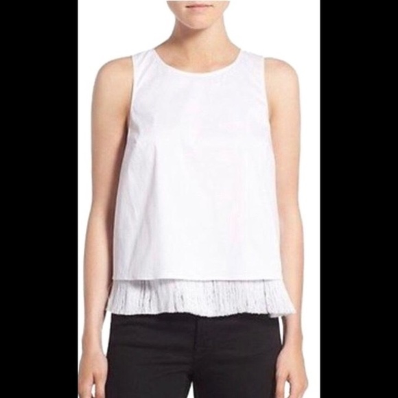 Trouve White Fringe Trim Lined Hem Tank Top Blouse Shirt Size S - Picture 1 of 8